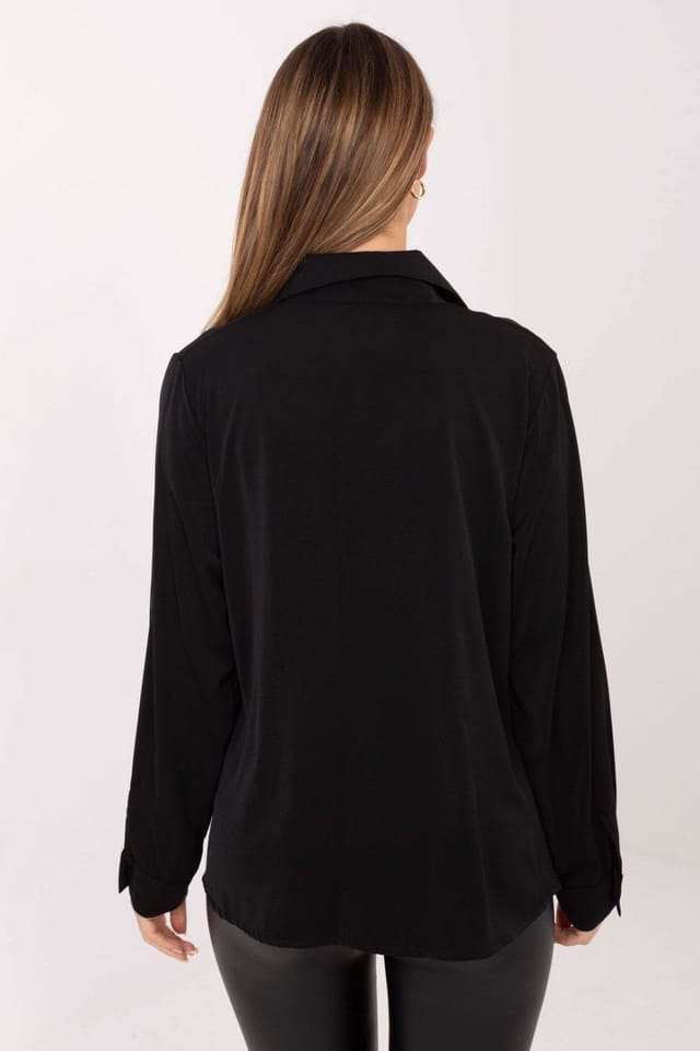 Love Lace Love Lace Women's Elegant Long Sleeve Classic Shirt with Tie in Black - 3
