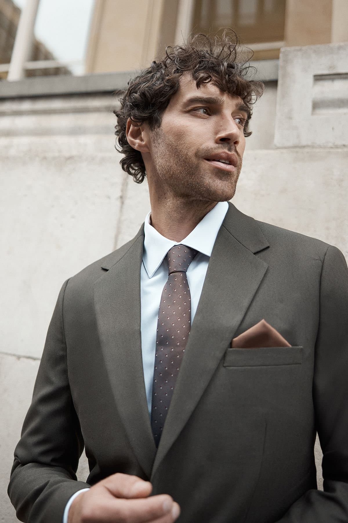 Burton Burton Men's Khaki Textured Stretch Slim Fit Suit Jacket