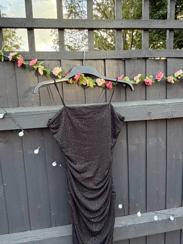 Pink Vanilla Pink Vanilla Black Glitter Ruched Mini Dress | UK 8 | New Without Tags | Sparkly Super Flattering