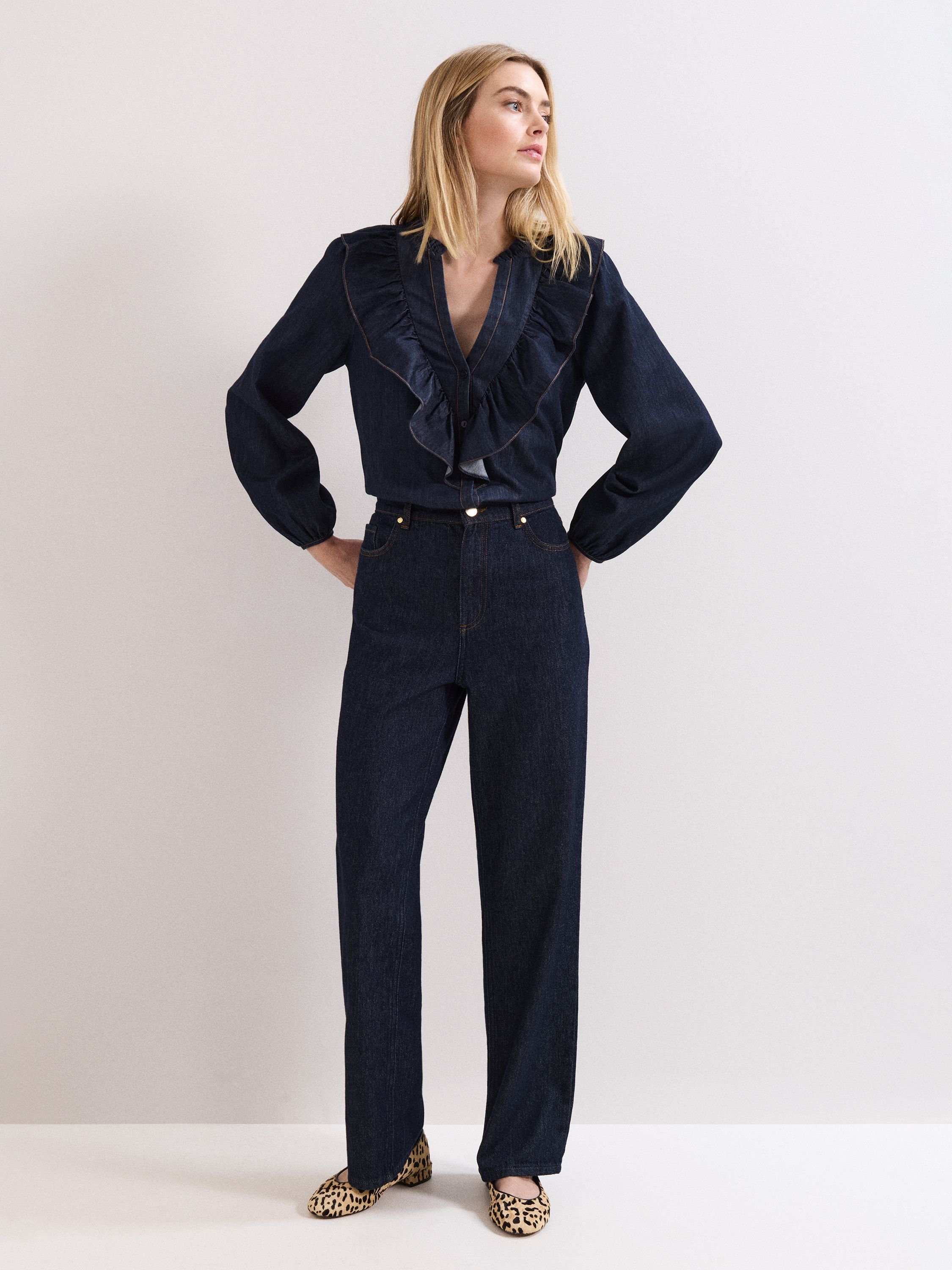 Phase Eight Phase Eight Women's Alexia Denim Ruffle V-Neck Blouse in Dark Indigo - 2