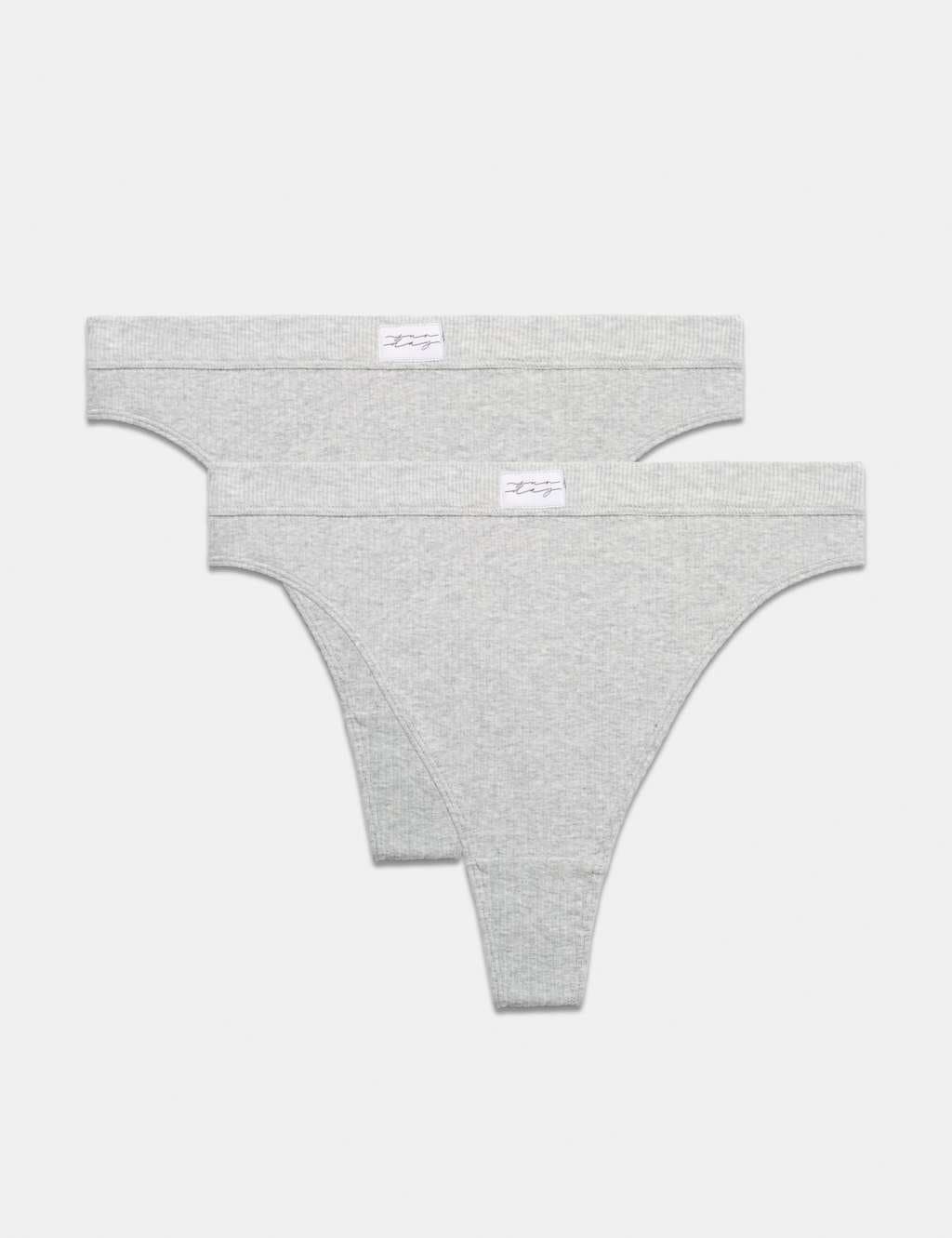 Marks & Spencer M&S 2 Pack Asta Rib High Waisted Thongs Grey Marl