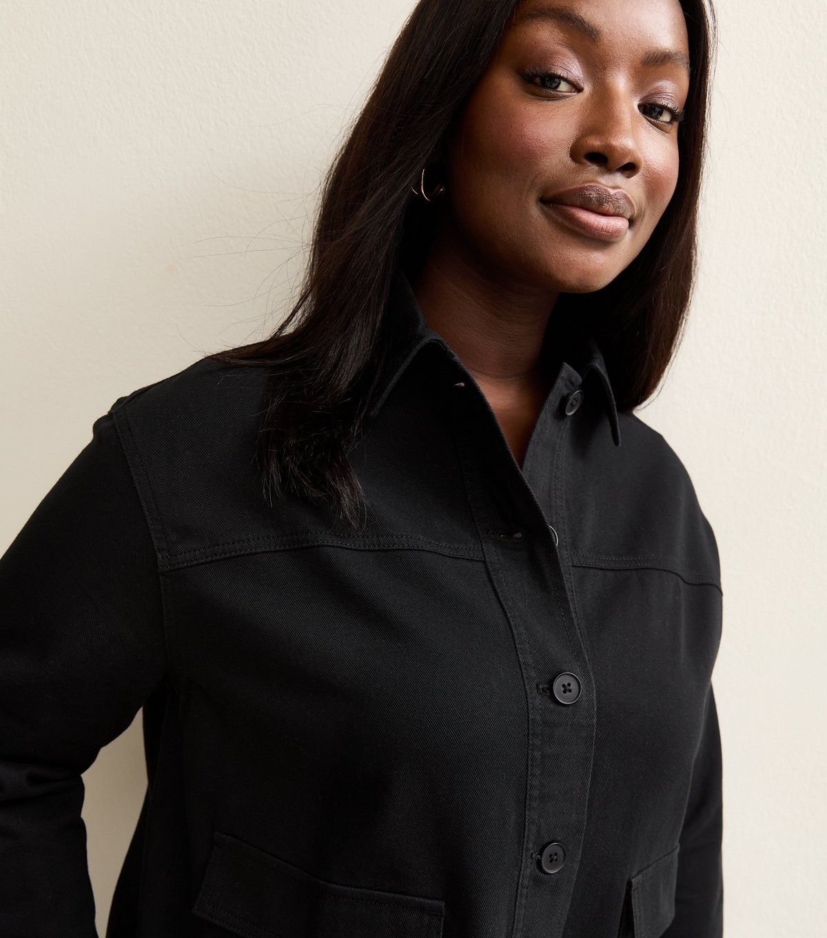 New Look Women's Plus Size Black Cotton Flap Pocket Shacket Curves New Look - 2