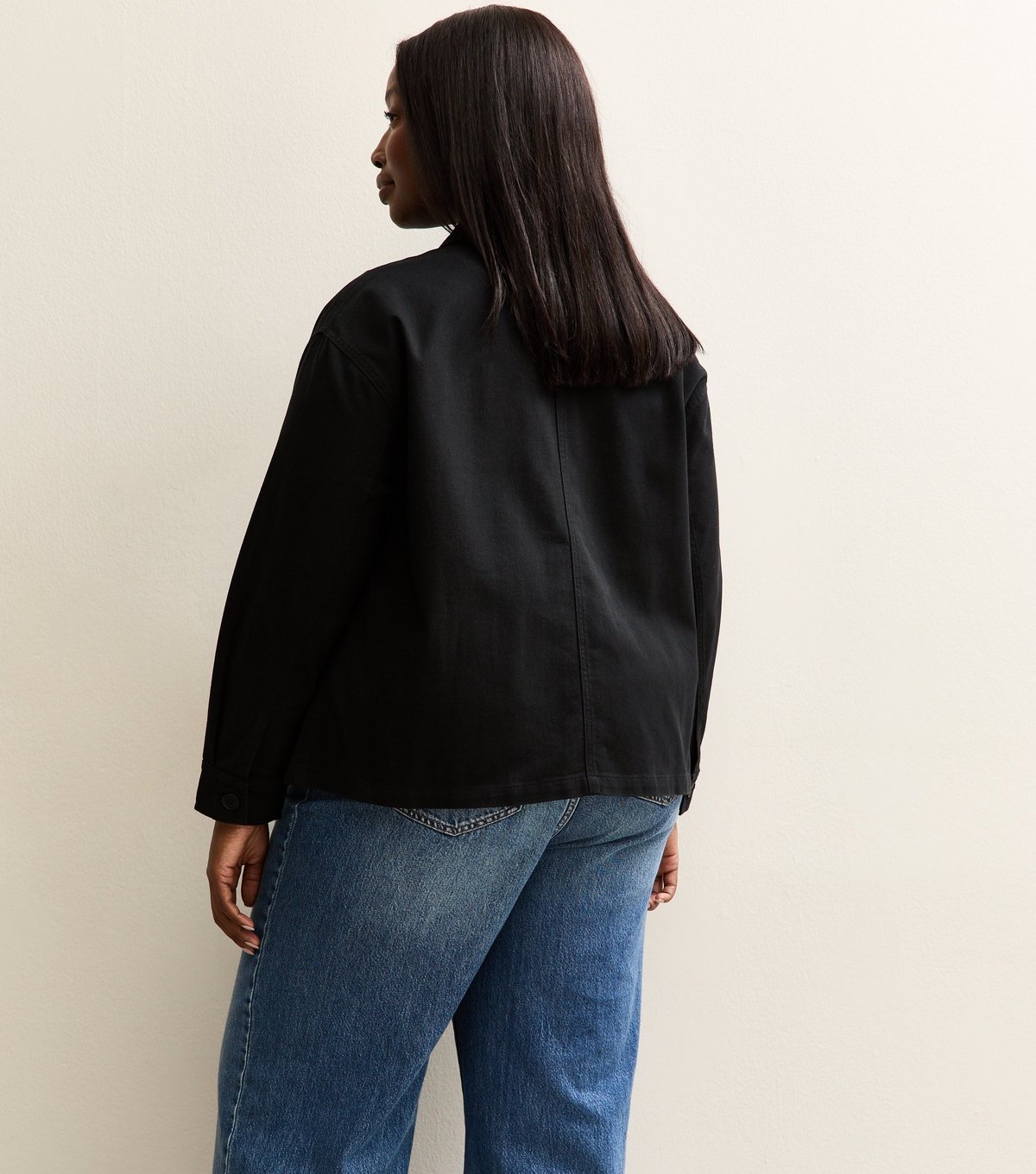 New Look Women's Plus Size Black Cotton Flap Pocket Shacket Curves New Look - 4
