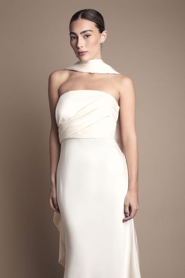 Coast Coast Women's Satin Fishtail Wedding Dress with Drape Scarf in Ivory - 2