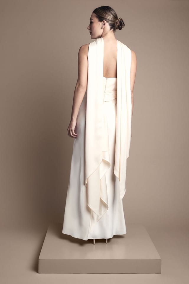 Coast Coast Women's Satin Fishtail Wedding Dress with Drape Scarf in Ivory - 3