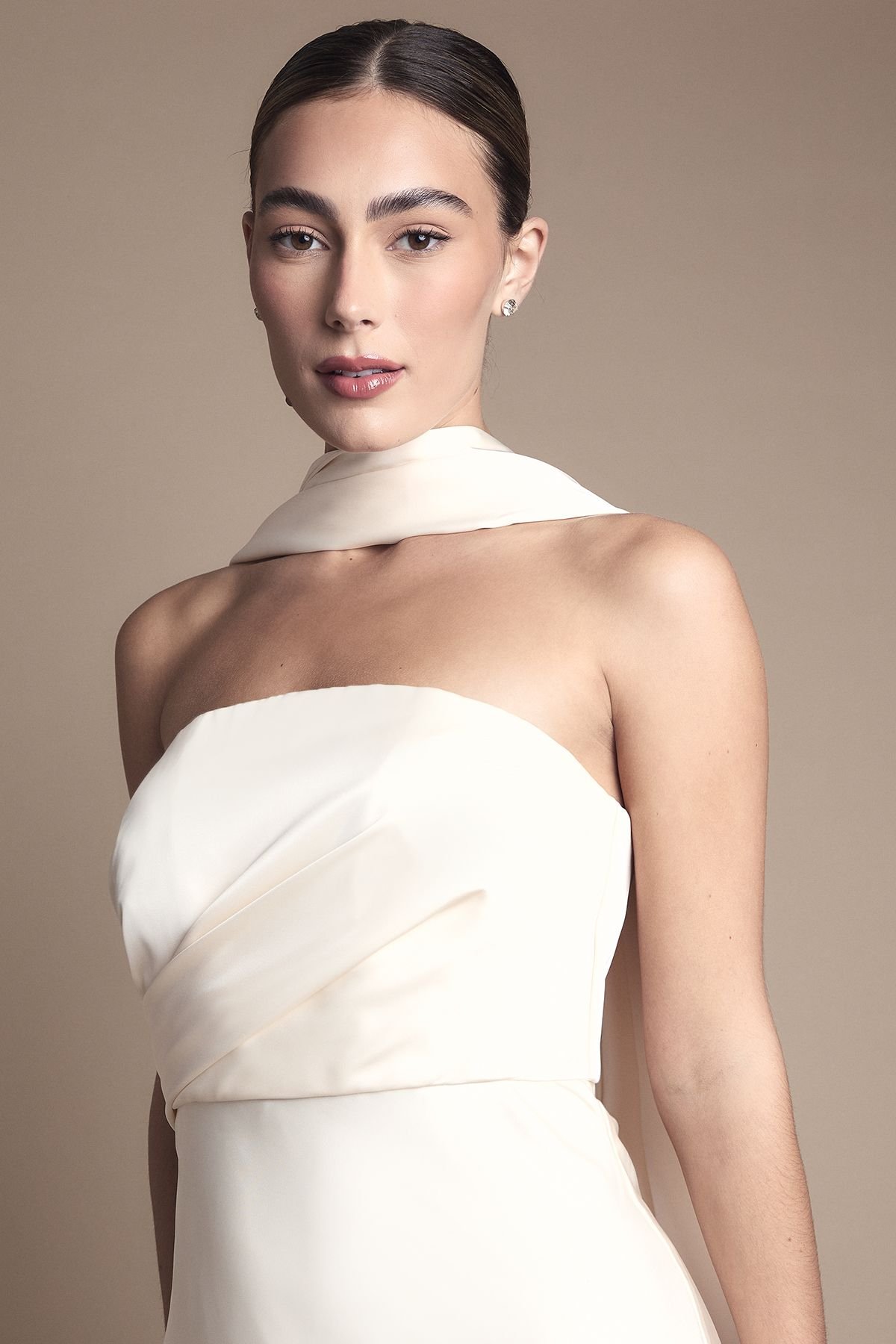 Coast Coast Women's Satin Fishtail Wedding Dress with Drape Scarf in Ivory - 4