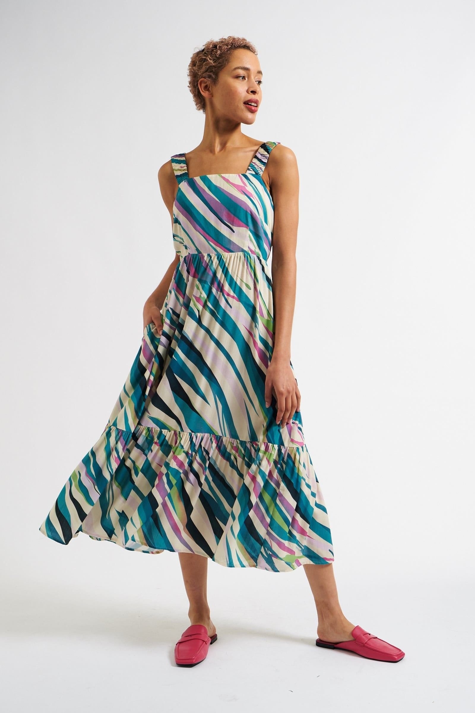 Louche Multicolor Diagonal Wave Print Midi Sundress