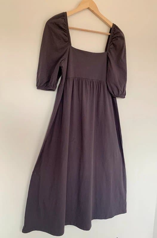ASOS ASOS 100% Cotton Puff Sleeve Midi Summer Dress – Square Neck – Charcoal – Size UK 8