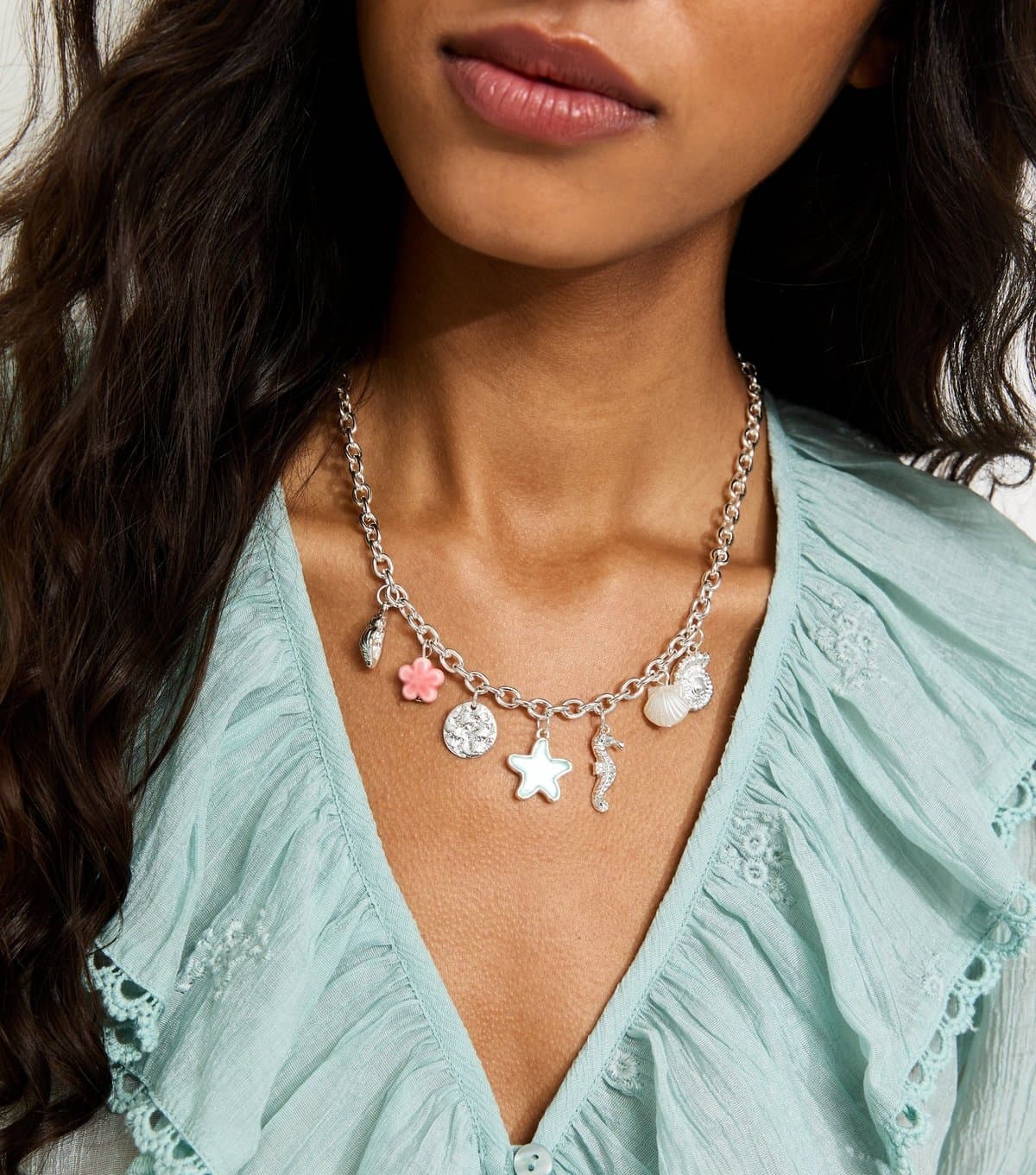 New Look Silver Tone Shell and Starfish Charm Necklace New Look