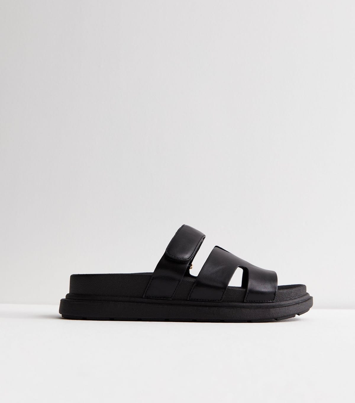 New Look Women's Black Leather-Look Chunky Sliders Vegan New Look - 4