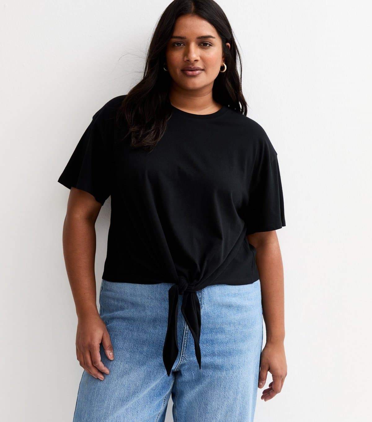 New Look Women's Plus Size Black Tie Front T-Shirt Curves New Look