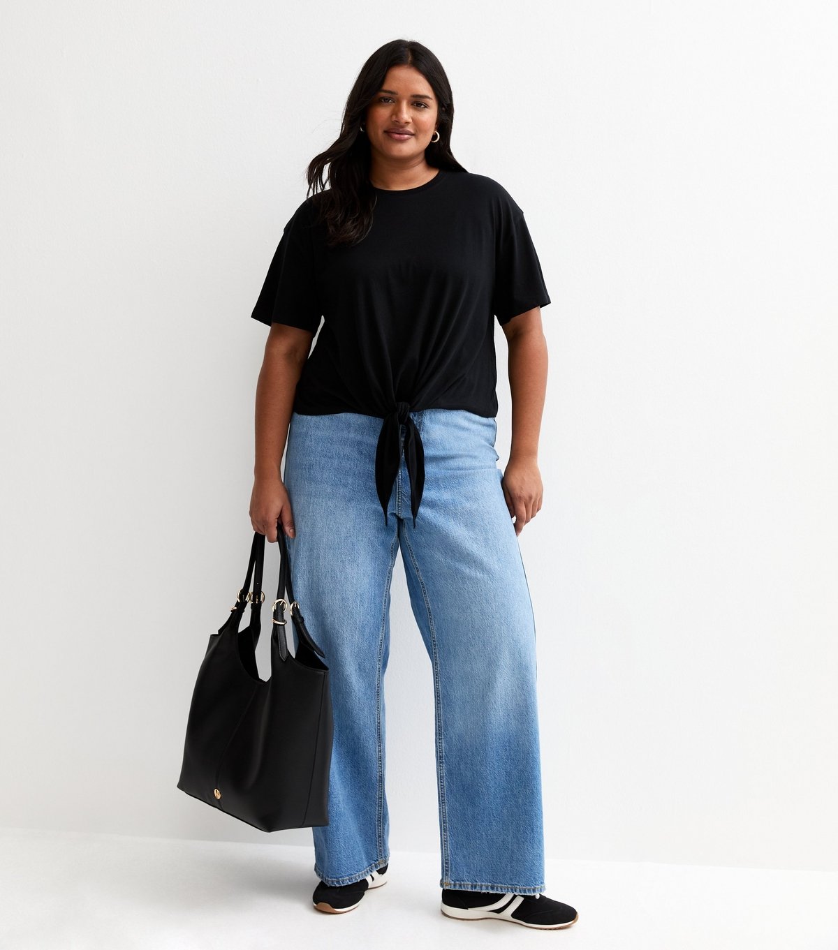 New Look Women's Plus Size Black Tie Front T-Shirt Curves New Look - 3