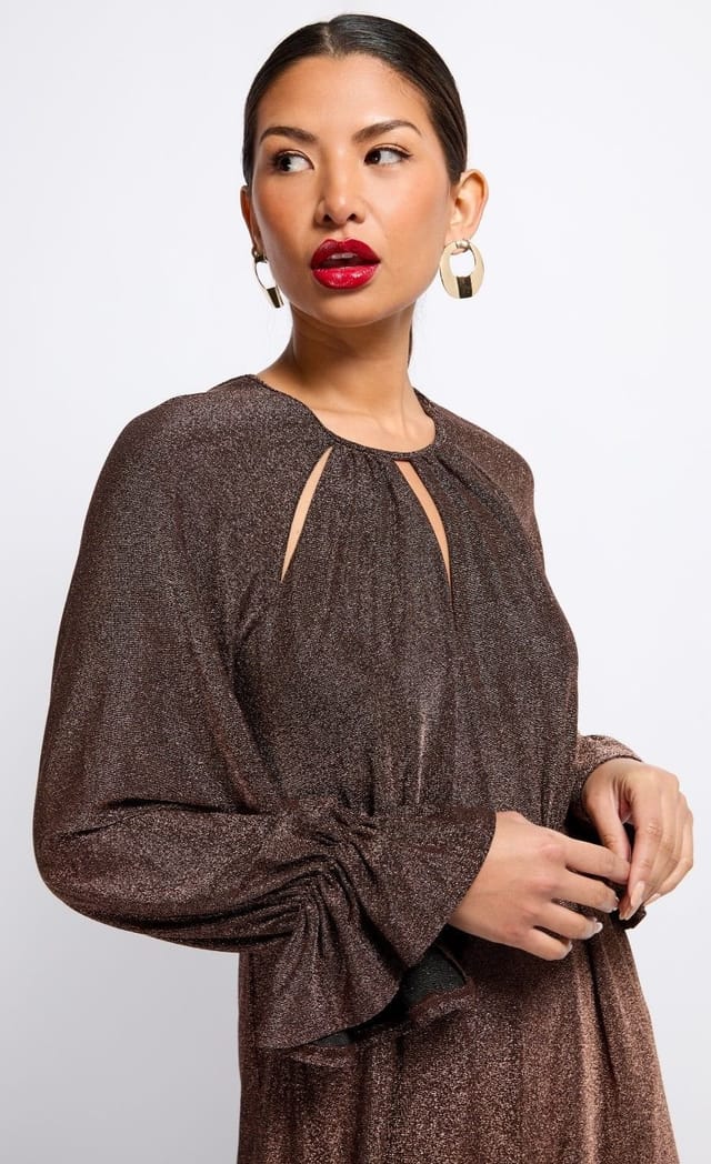 Little Mistress Little Mistress Women's Brown Metallic Cut Out Jumpsuit - 2