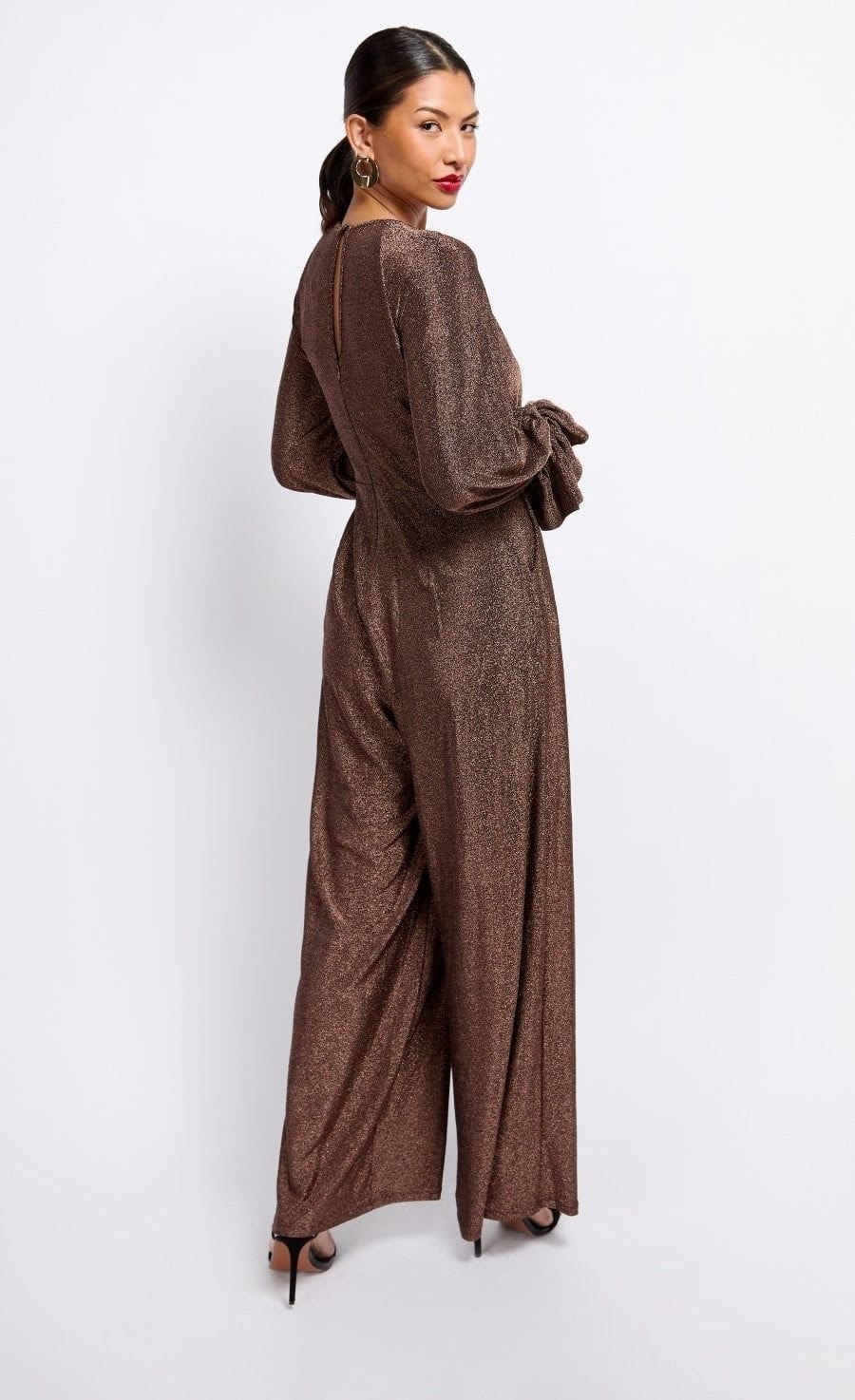 Little Mistress Little Mistress Women's Brown Metallic Cut Out Jumpsuit - 4