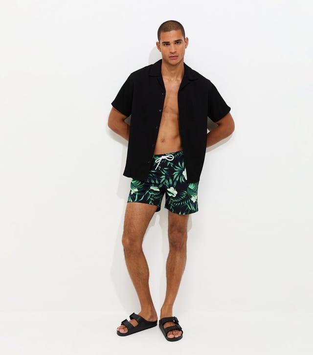 jack & jones Men's Black Hibiscus Print Seersucker Swim Shorts Jack & Jones New Look - 2