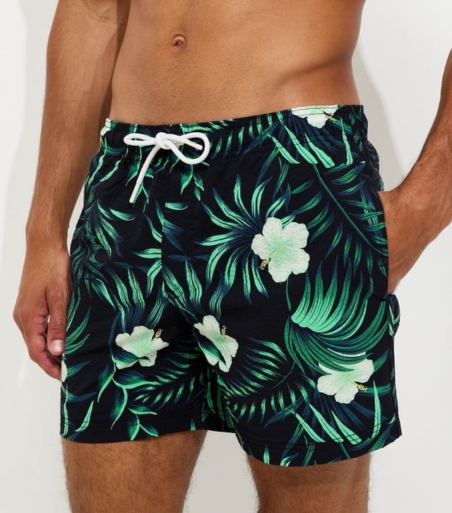 jack & jones Men's Black Hibiscus Print Seersucker Swim Shorts Jack & Jones New Look - 3