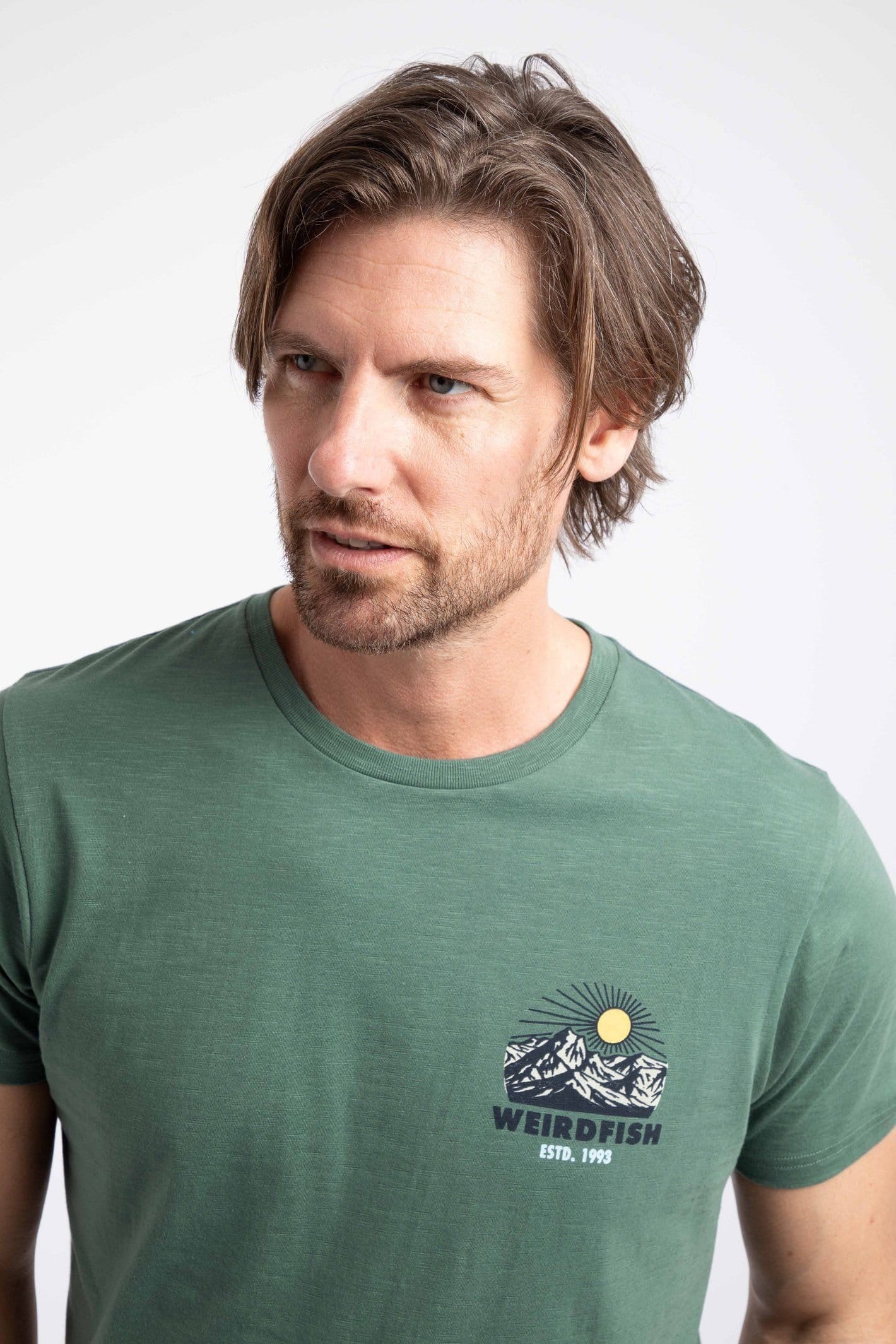 Weird Fish Men's Lake District Graphic T-Shirt in Bottle Green