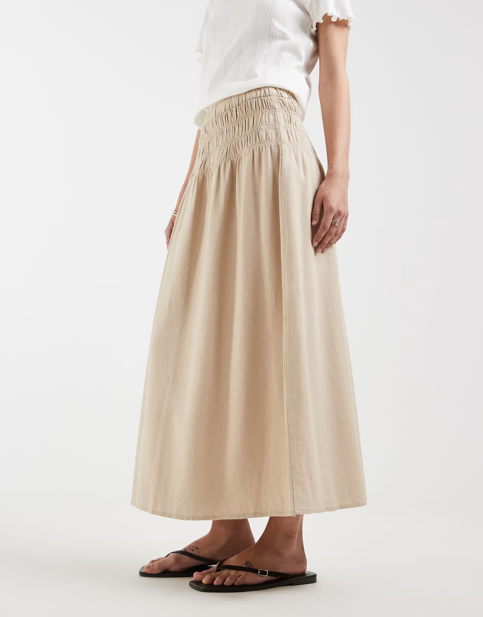 ASOS ONLY linen blend ruched waist maxi skirt in stone