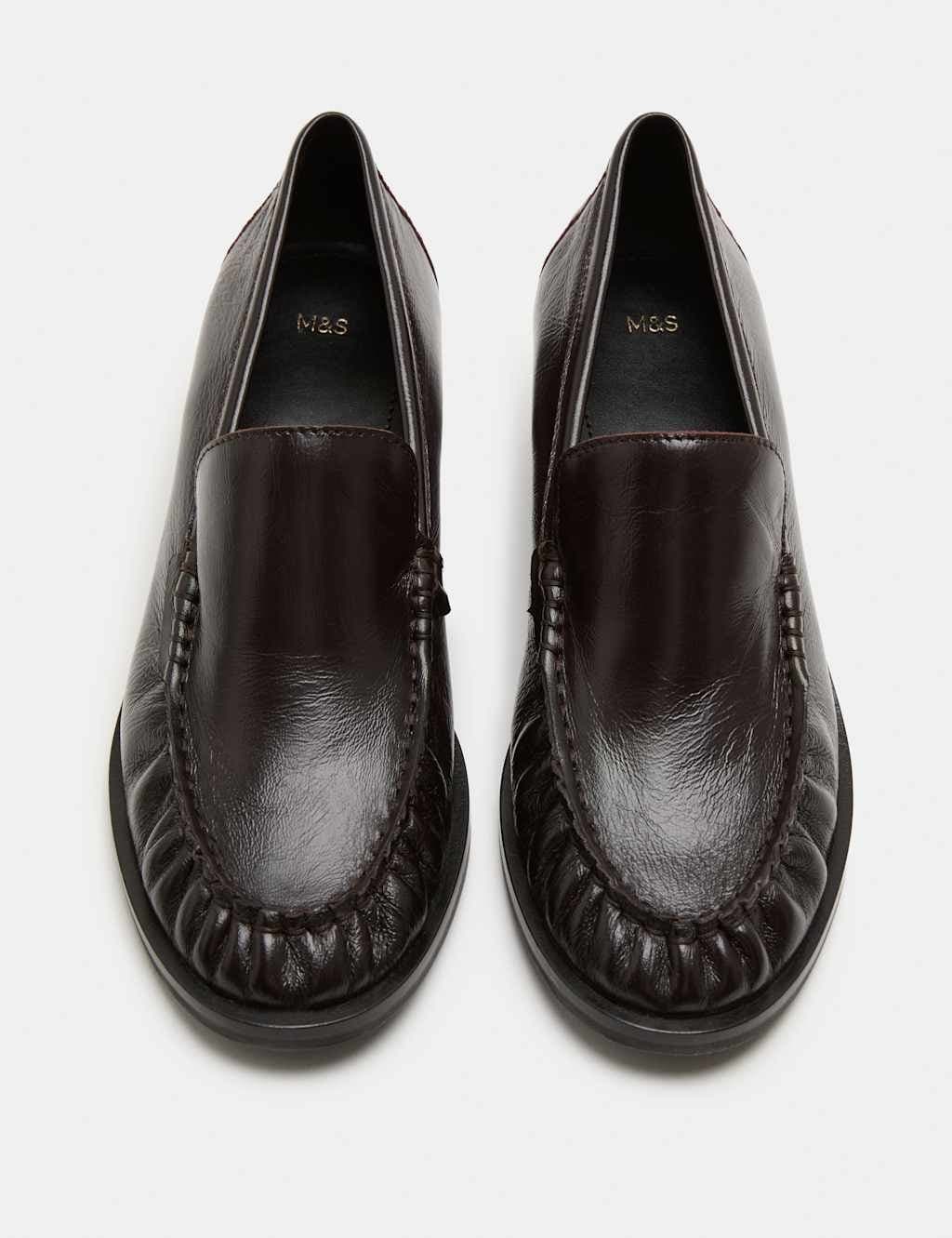 Marks & Spencer M&S Leather Ruched Block Heel Loafers Wine