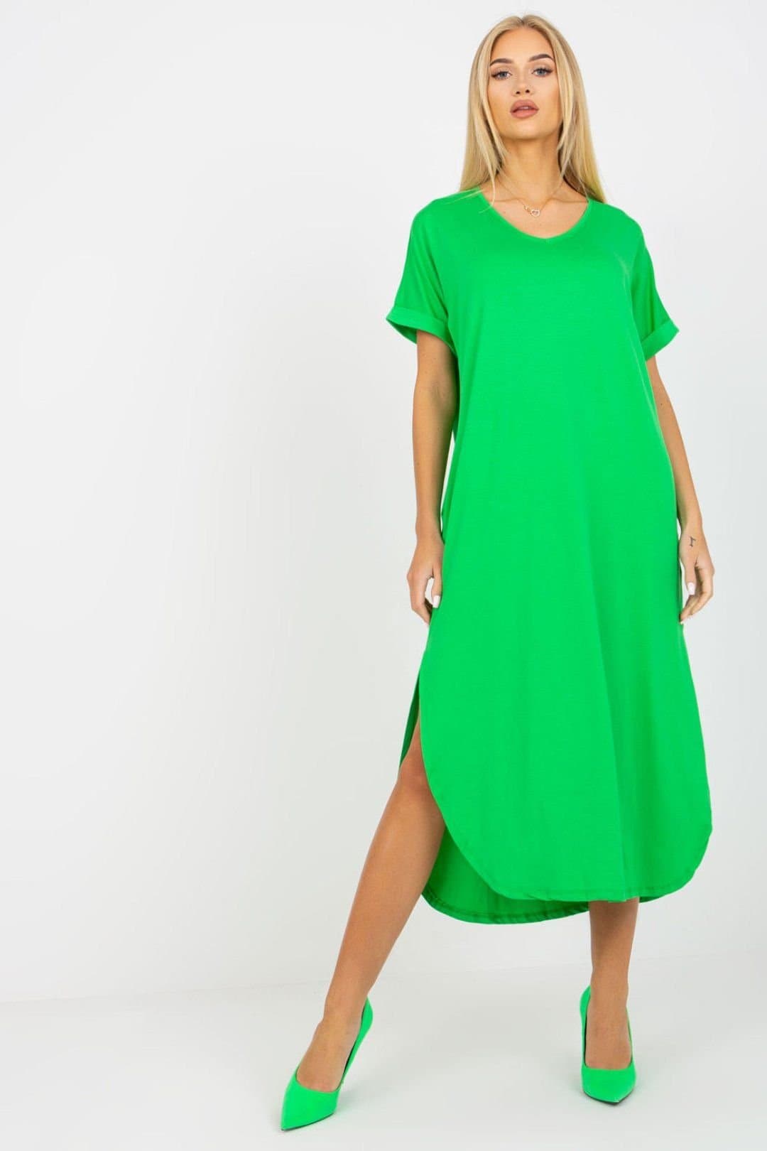 Love Lace Love Lace Women's Short Sleeve Dress with Side Pockets & Slits in Green