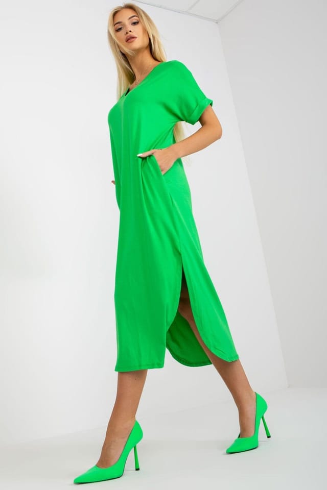 Love Lace Love Lace Women's Short Sleeve Dress with Side Pockets & Slits in Green - 2