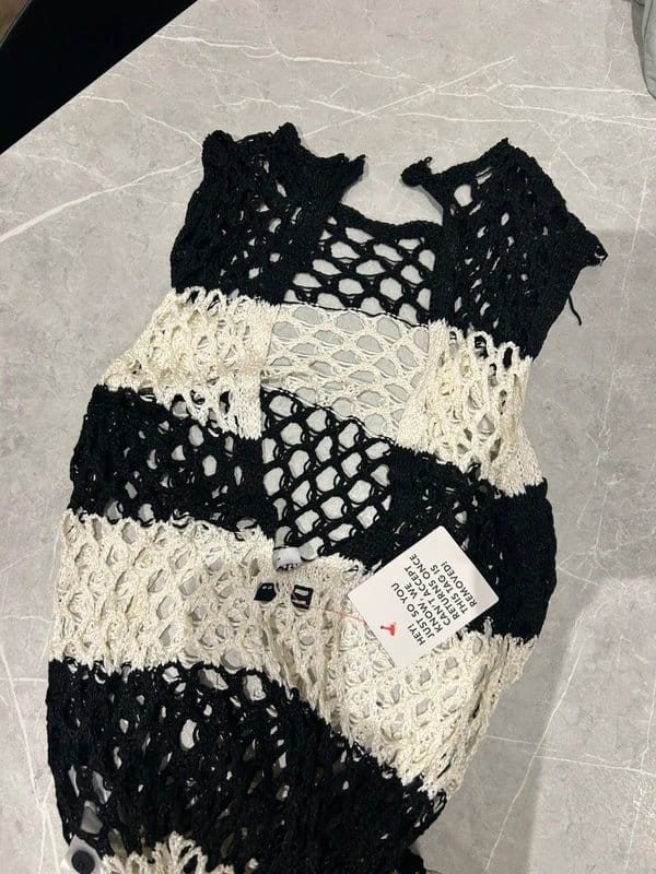 ASOS Black & White Crochet Beach Cover-Up Maxi Dress