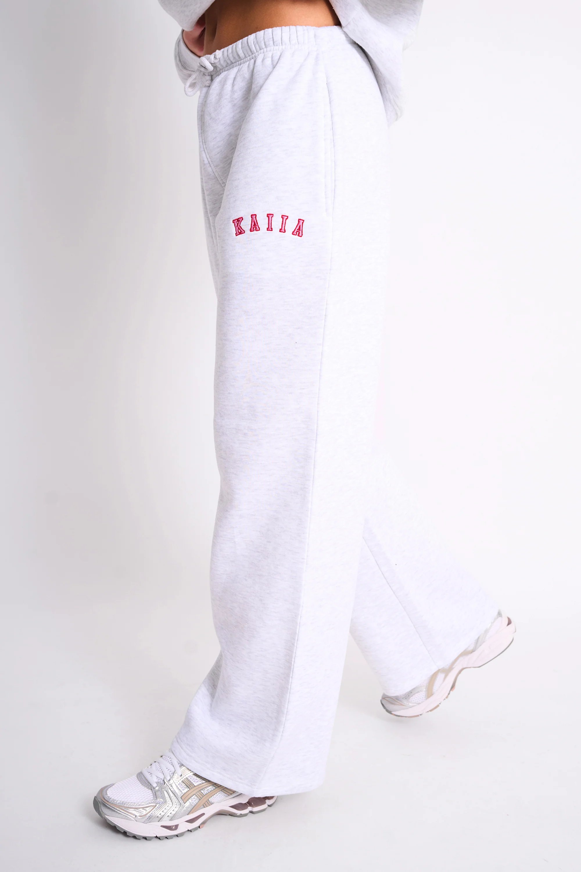 Kaiia Kaiia Logo Wide Leg Joggers Light Grey Marl & Pink Contrast - 2