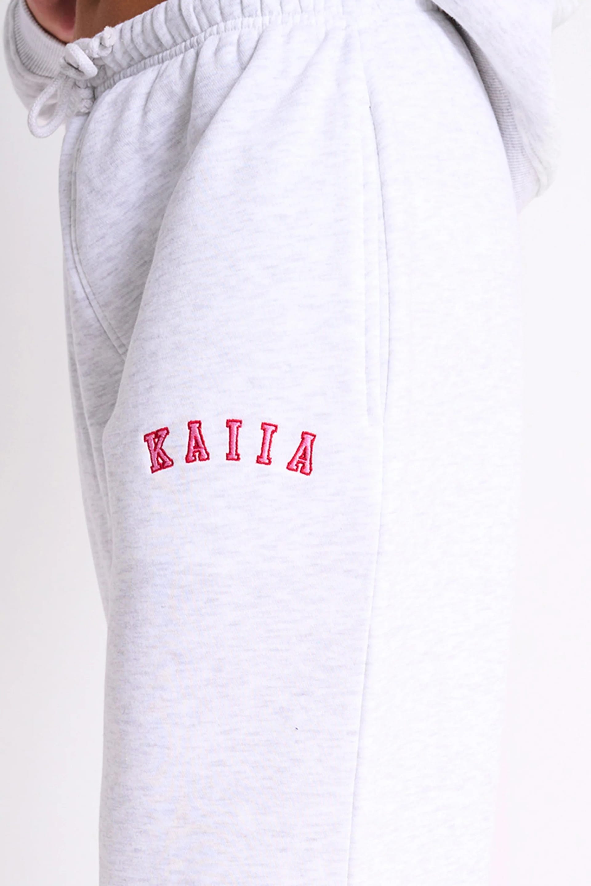 Kaiia Kaiia Logo Wide Leg Joggers Light Grey Marl & Pink Contrast - 4
