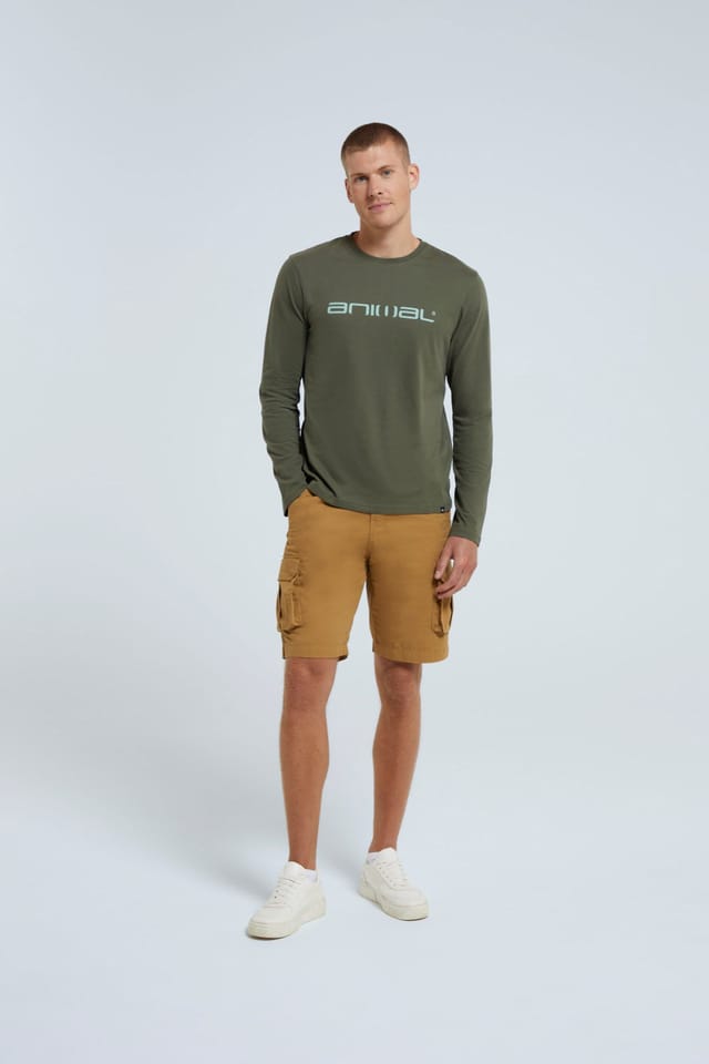 Animal Animal Men's 'Classico' Long Sleeved Breathable Cotton Tee in Khaki - 2