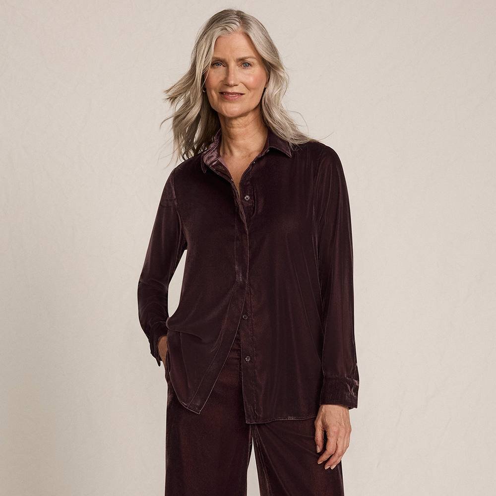 lands end Lands' End Women's Velvet Blouse in Dark Brown - 3