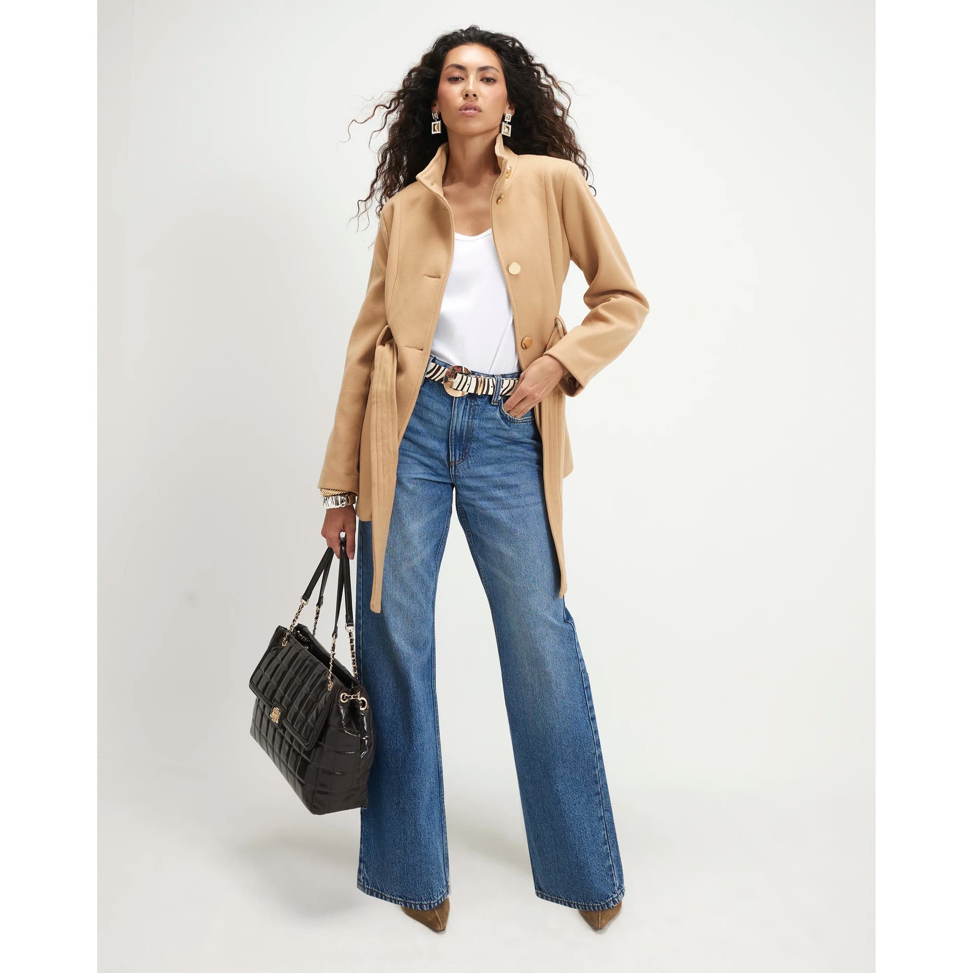 River Island River Island Womens Beige Belted Short Coat