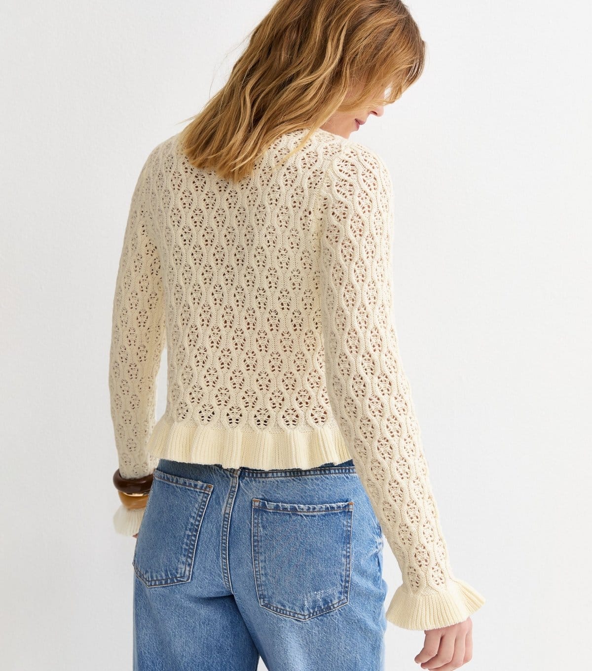 New Look Women's Cream Cotton Rich Pointelle Frill Trim Jumper New Look - 4