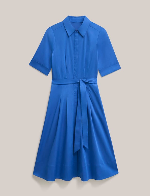 Hobbs London Hobbs London Women's Brigitta Pleated Tie Belt Shirt Dress in Cobalt - 2