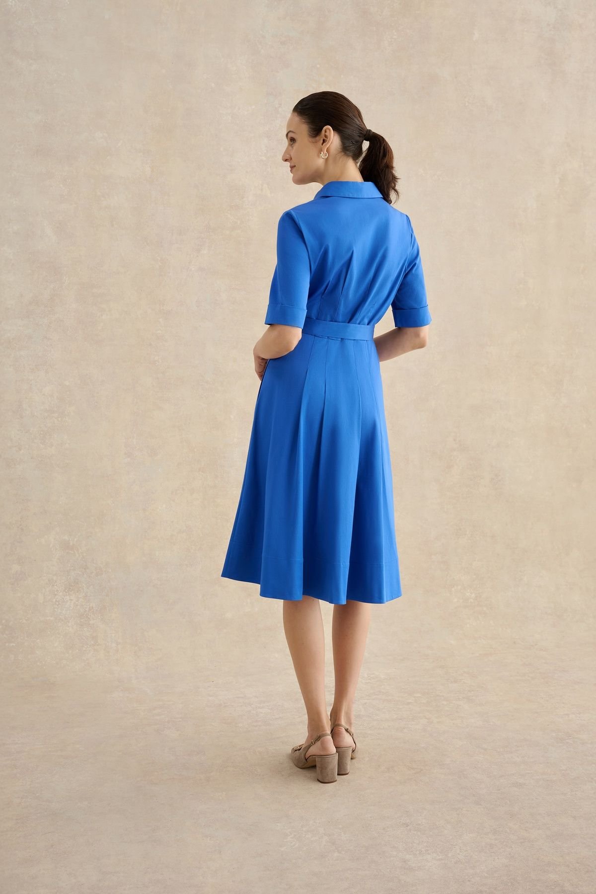 Hobbs London Hobbs London Women's Brigitta Pleated Tie Belt Shirt Dress in Cobalt - 4