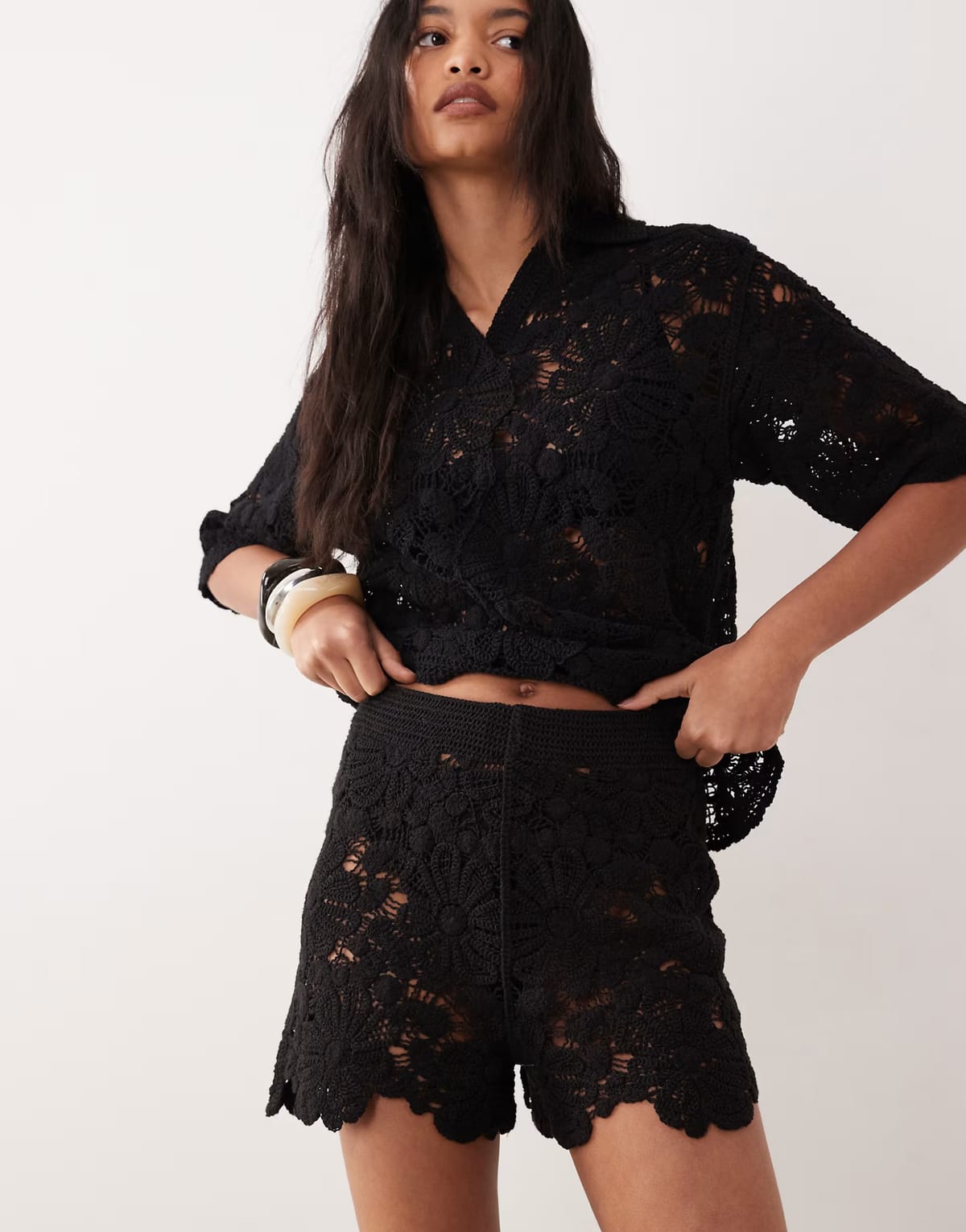 ASOS ASOS DESIGN crochet short co-ord in black - 1