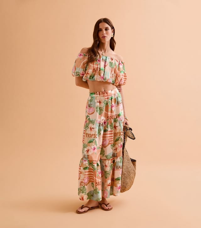 New Look Women's Multicolour Flower Grapefruit Print Tiered Midi Skirt New Look - 2