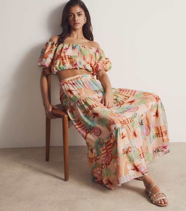 New Look Women's Multicolour Flower Grapefruit Print Tiered Midi Skirt New Look - 3
