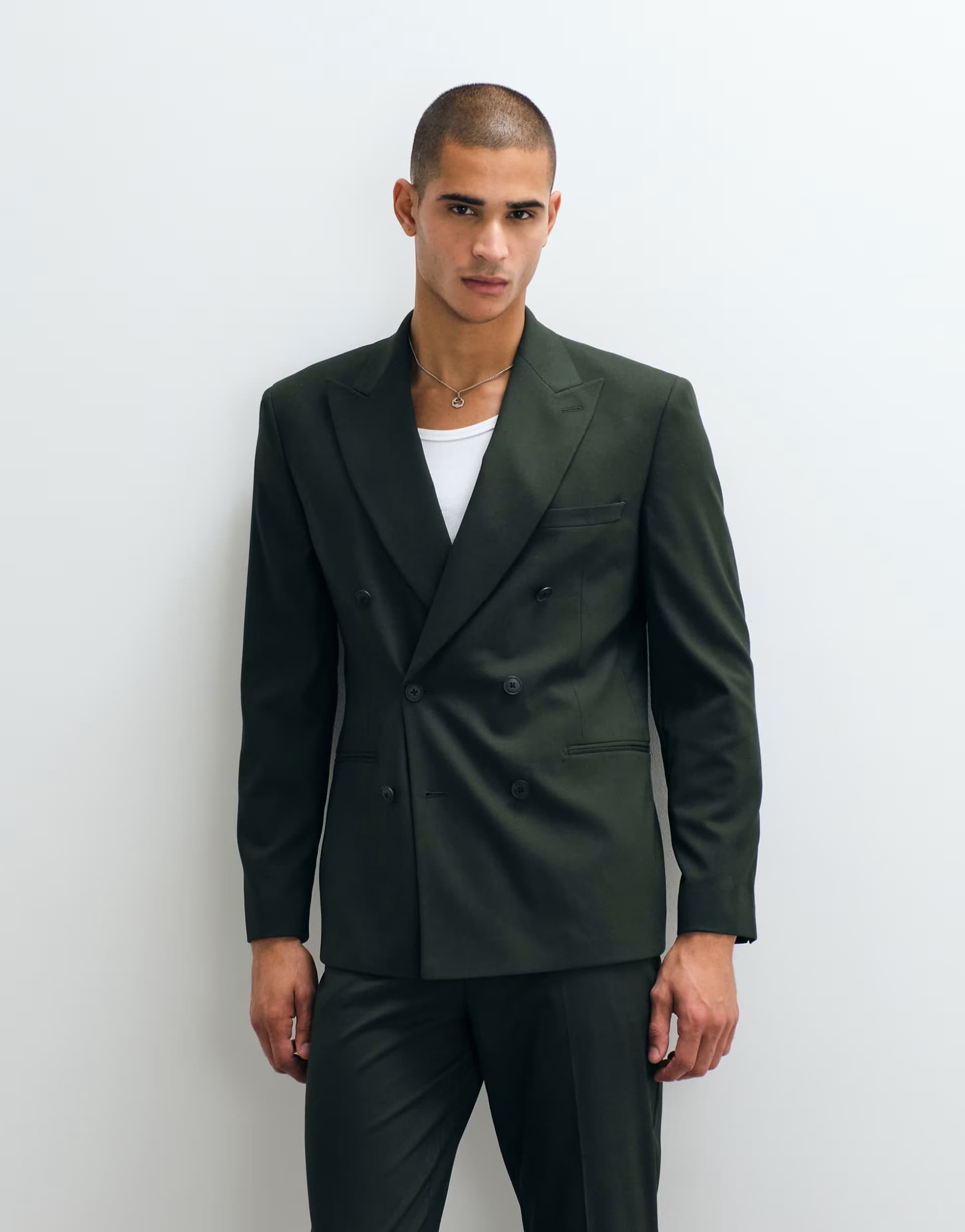 ASOS ASOS DESIGN slim double breasted suit jacket in dark green