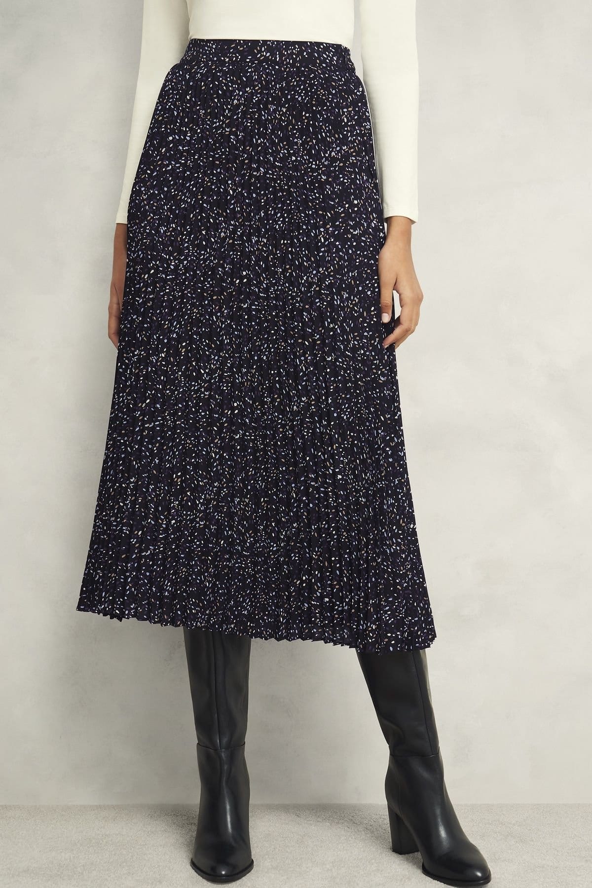 Hobbs London Midnight Printed Pleated Midi Skirt