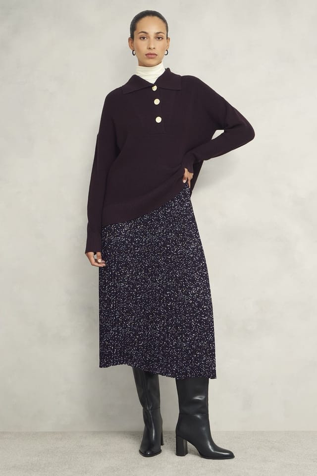 Hobbs London Hobbs London Women's Teia Printed Pleated Midi Skirt in Midnight - 3