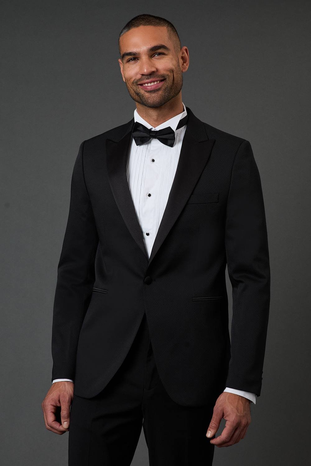 Burton Burton Men's Black Jacquard Peak Collar Tailored Fit Tuxedo Jacket - 2
