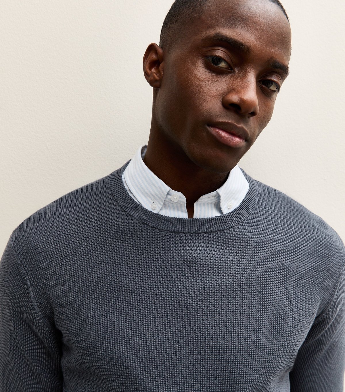 New Look Men's Dark Blue Regular Textured Crew neck Jumper New Look - 2