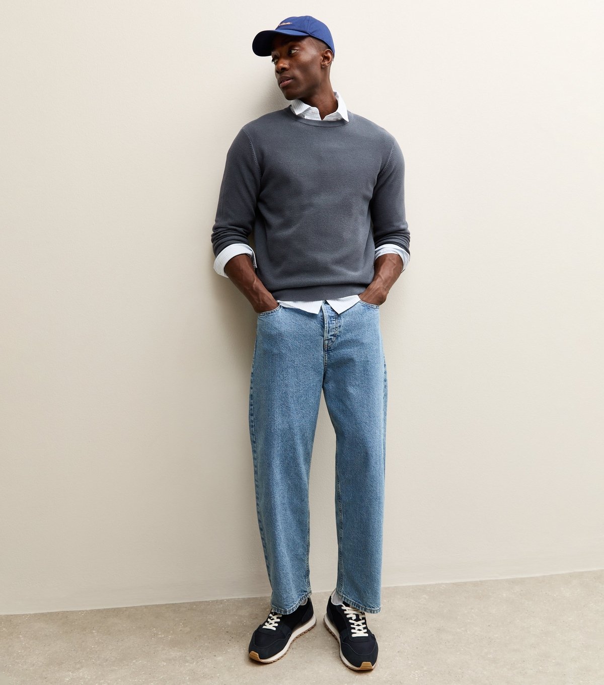 New Look Men's Dark Blue Regular Textured Crew neck Jumper New Look - 3