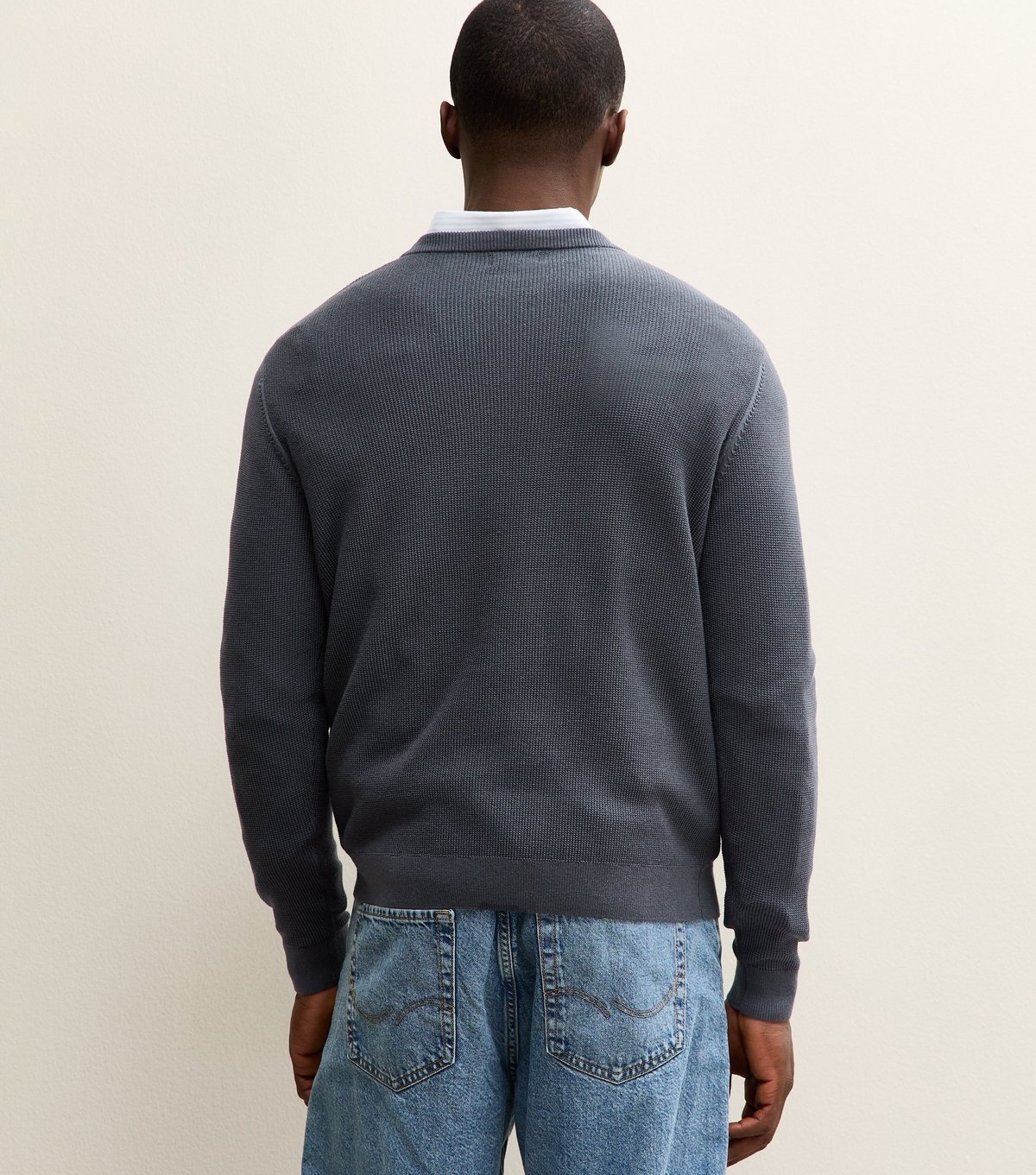 New Look Men's Dark Blue Regular Textured Crew neck Jumper New Look - 4