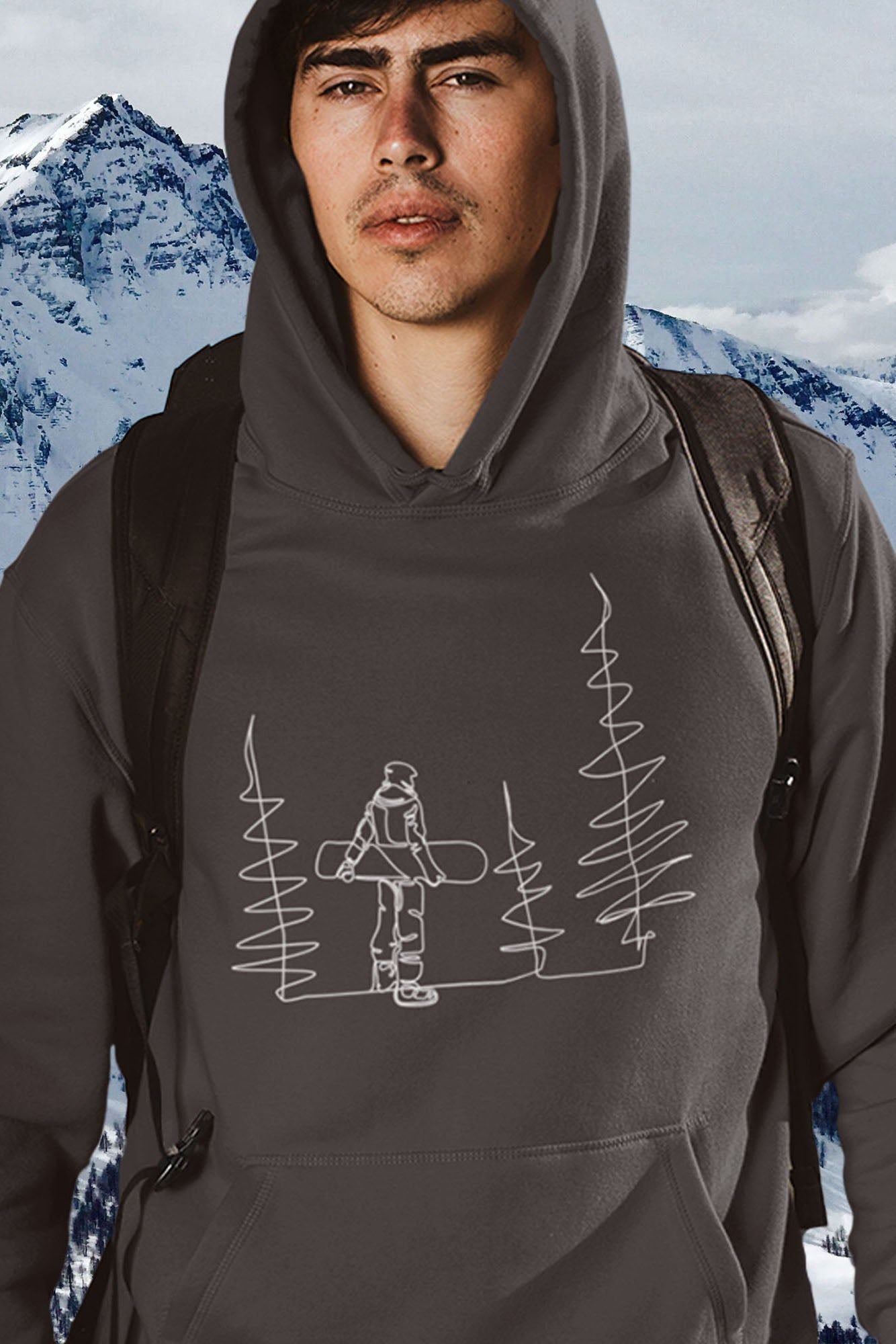 Bad Zebedee Bad Zebedee Men's Snowboarder Line Drawing Hoodie in Grey - 2