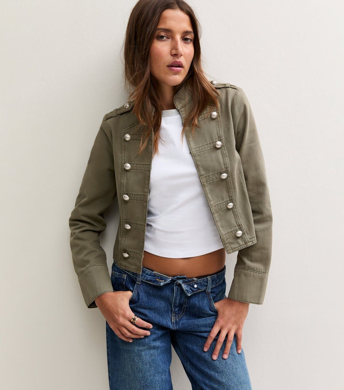 New Look Women's Dark Khaki Cotton Twill Military Jacket New Look
