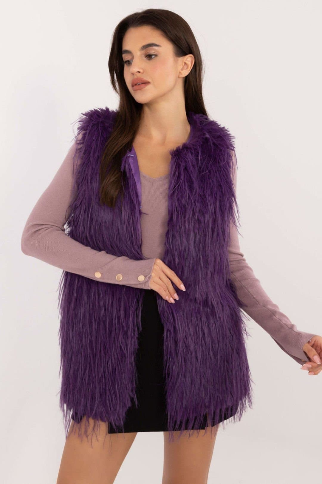 Love Lace Love Lace Women's Casual Hoodless Insulated Faux Fur Vest in Violet