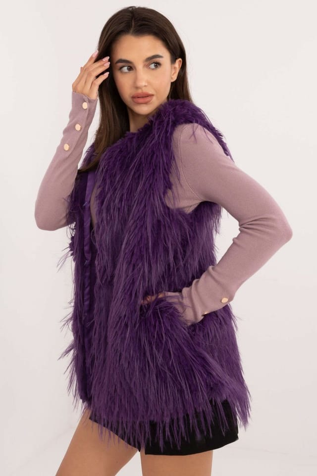 Love Lace Love Lace Women's Casual Hoodless Insulated Faux Fur Vest in Violet - 2