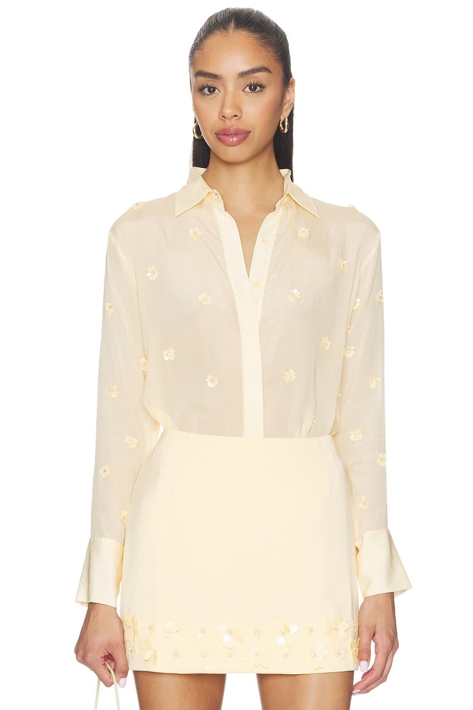 revolve Revolve Embroidered Floral Shirt in Pastel Yellow