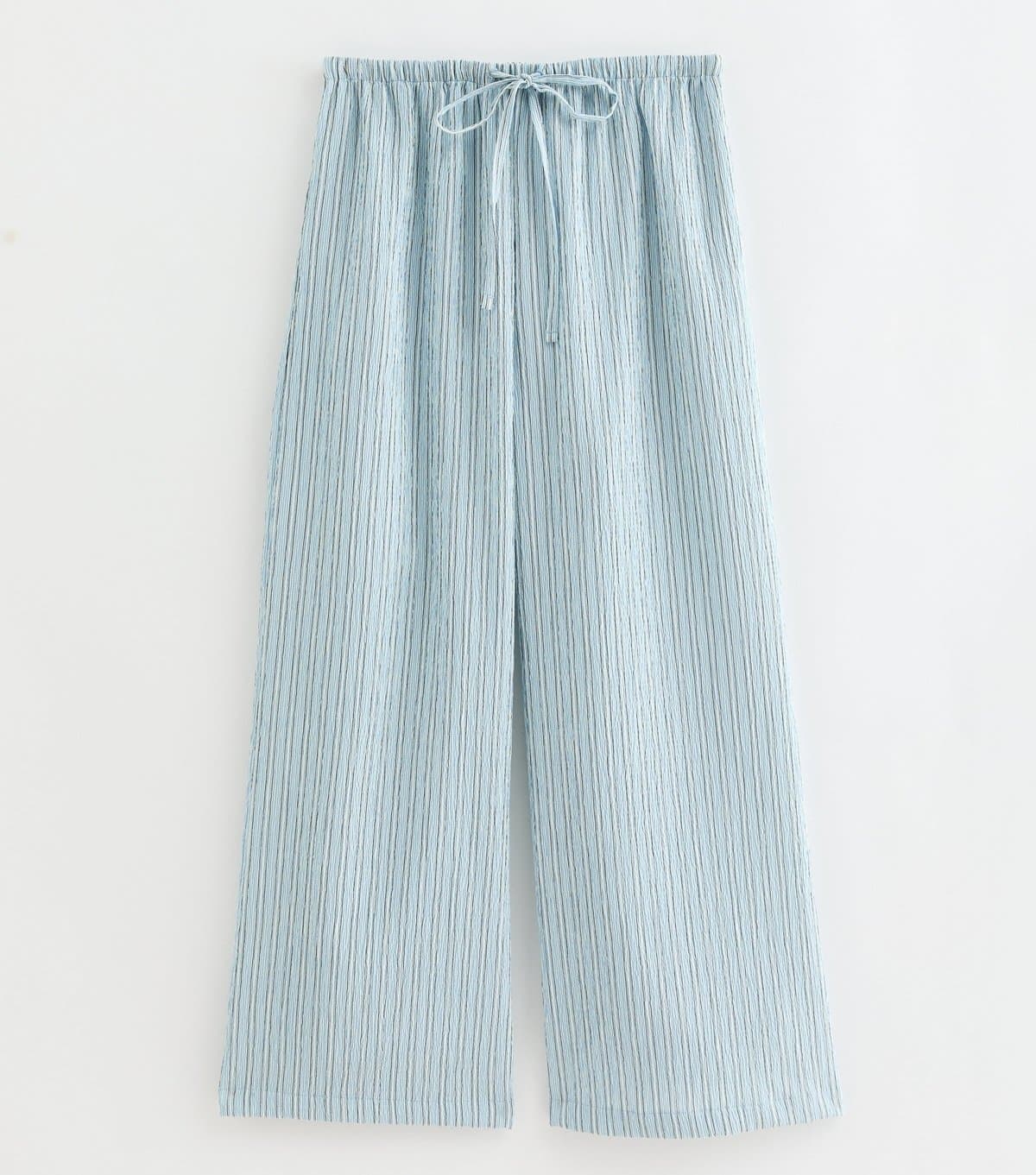 New Look Women's Petite Light Blue Texture Stripe Wide Leg Trousers New Look